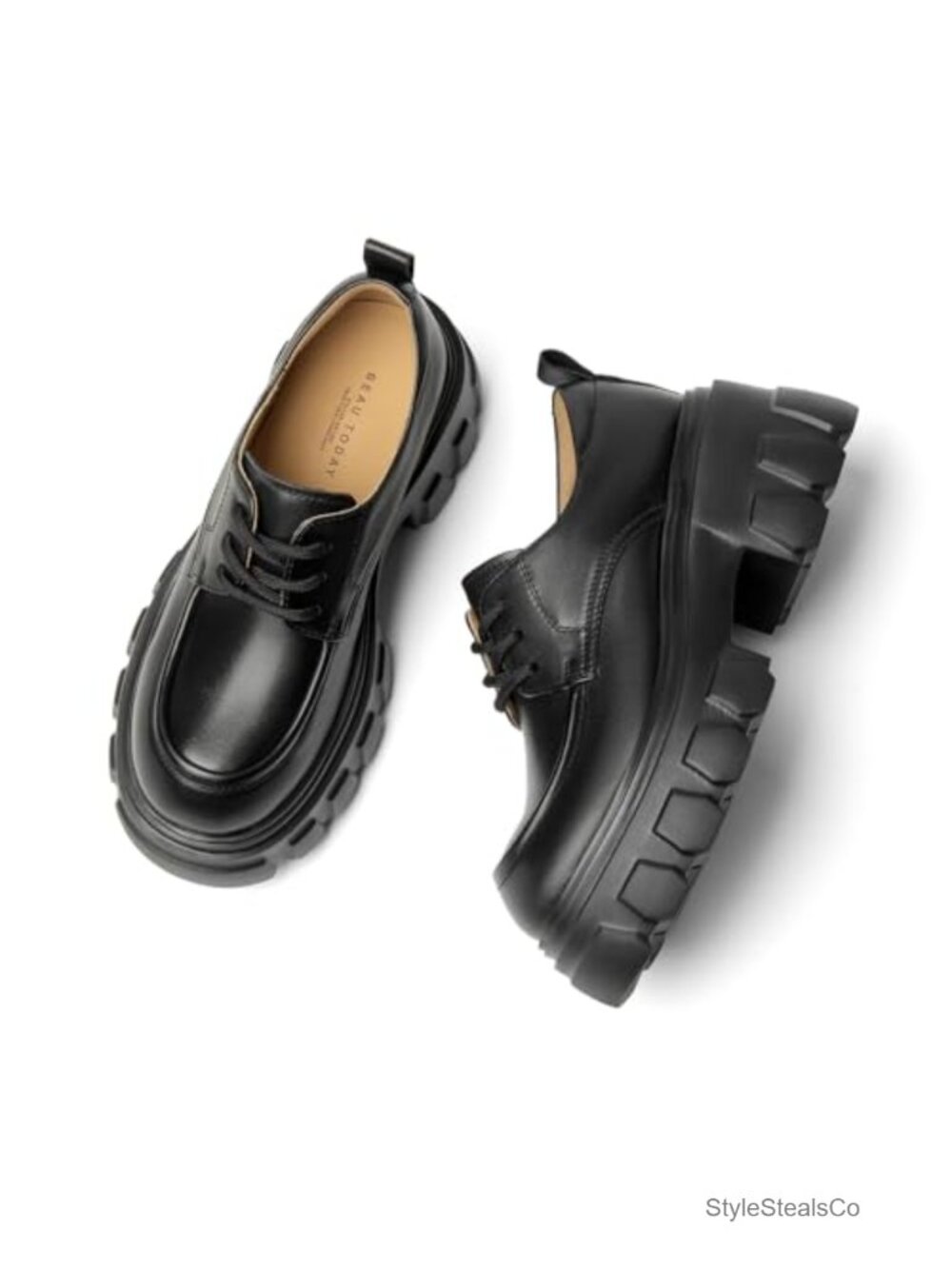 Platform Oxfords Women 100% Cow Leather Chunky Lace Up Dress Shoes Business